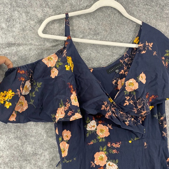 Nordstrom Sanctuary Maxi Dress Small Navy Blue Floral Off Shoulder Slit - Picture 4 of 11